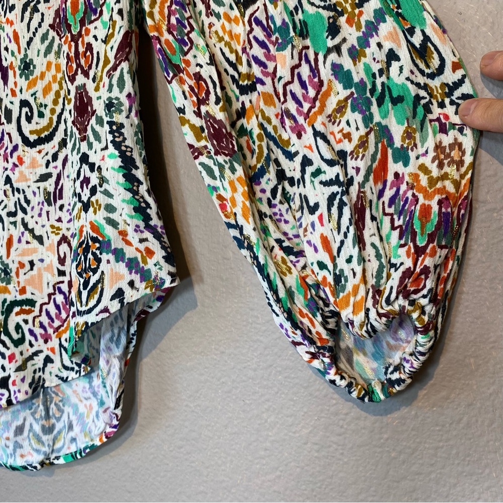 Zara Boho Artsy Whimsical Long Sleeve Top Small Maximalism Colorful Resort - Picture 5 of 13
